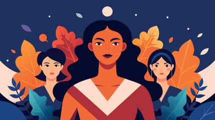 Empowered women with autumn foliage illustration