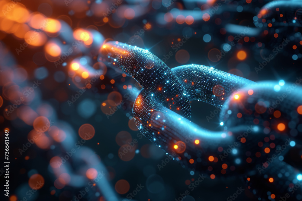 Poster a series of interconnected blockchain nodes representing a secure and transparent global financial s