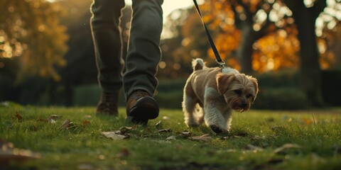 man walking his dog in the park Generative AI