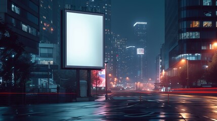Billboard for a poster on the background of the city at night. Vertical billboard mock-up. --ar 16:9 --v 6 Job ID: 7a04ff6f-8a11-4cd2-8c6f-a3965da6ceec