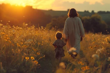 Fotobehang Little boy follow Jesus. © Bargais