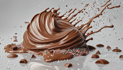 Decadent Chocolate Treat with Colorful Toppings on Clear Background
