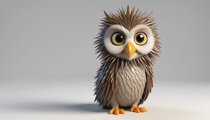 Miniature owl with spikey feathers cartoon - obrazy, fototapety, plakaty