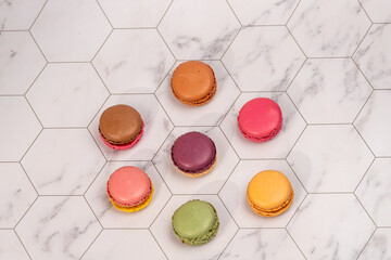 Bakery Still Life,Pastel Macarons,macarons arranged on background,food background. 