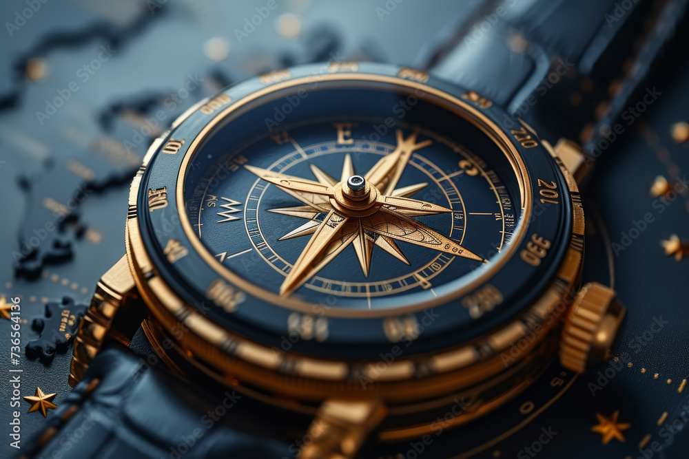 Wall mural a compass pointing in multiple directions, illustrating the exploration and navigation of innovative
