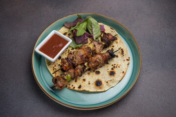 Lyulya kebab in a restaurant or pub. Close-ups