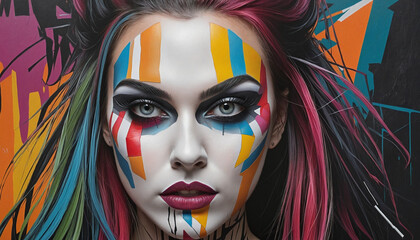 Abstract Human Face Painting with Colorful Geometric Shapes