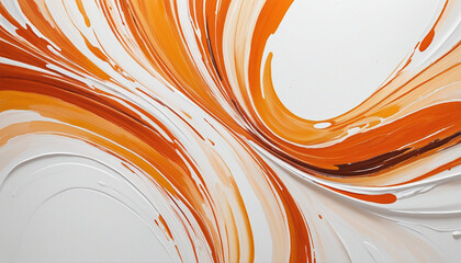 Dynamic Composition with White, Orange, and Reddish-Brown Brushstrokes on White Canvas