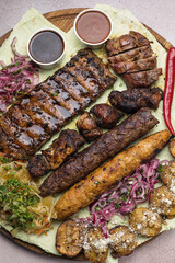 Lyulya kebab in a restaurant or pub. Close-ups