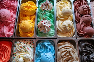 Various kinds of colorful ice cream.
