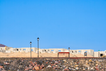 new street in Playa Blanca in open area to create the infrastructure for building houses in...