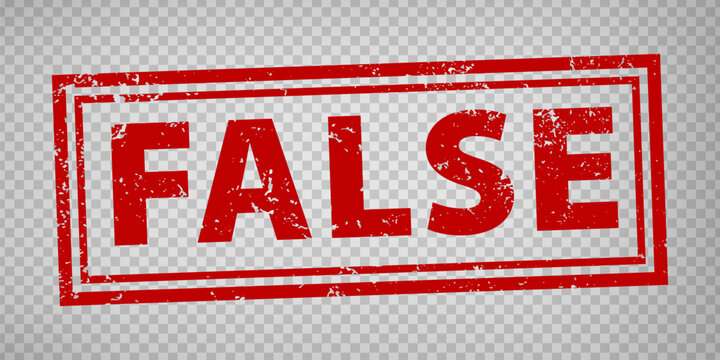 FALSE stamp design on transparent background.  Grunge rubber stamp with word FALSE in red. Flat design. Vector illustration EPS10. 
