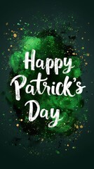 Greeting card with text Happy St. Patrick's Day, green shades, clover Irish culture