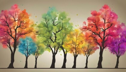 Colorful Watercolor Trees Representing Seasons