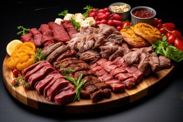 Meat platter appetizers. Food party. Generate Ai