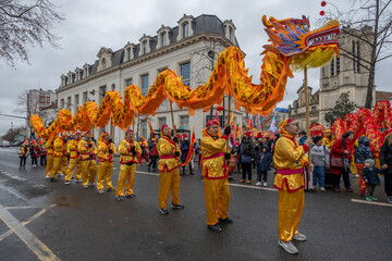 Aubervilliers, France - 02 14 2024: Chinese New Year. Festivities for the Year of the Dragon and...