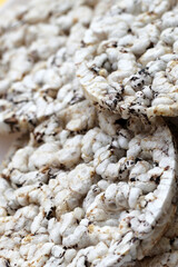 Round crispy rice crackers. Rice cakes