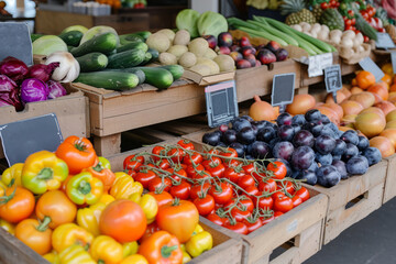 Naklejka na ściany i meble Fresh organic fruits and vegetables at farmers market. Generative AI