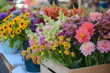 Spring flowers at local street market. Generative AI