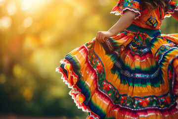 Fototapeta premium Closeup of vibrant colorful traditional mexican dress. Generative AI