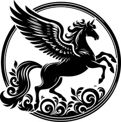 Fototapeta premium horse, unicorn Pegasus silhouette flowers ornament decoration, floral vector design