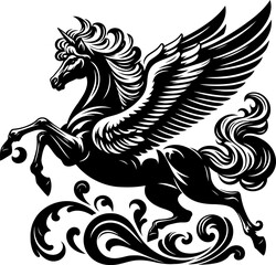 Obraz premium horse, unicorn Pegasus silhouette flowers ornament decoration, floral vector design