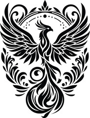phoenix, bird silhouette flowers ornament decoration, floral vector design. 