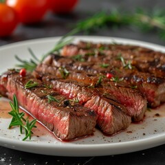 Ribeye steak, restaurant served with vegetables, rare steak, well done, BBQ meat