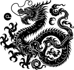 dragon silhouette flowers ornament decoration, floral vector design