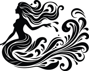 mermaid girl beauty silhouette, flowers ornament decoration, floral vector design. 