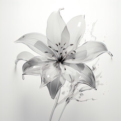 Abstract Lily petals, black and white illustration.