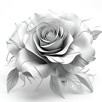 Abstract Rose petals, black and white illustration.