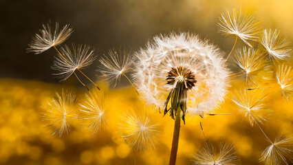 Endure. Scattering seeds to the wind. Dandelion shedding seeds. IA Generated
