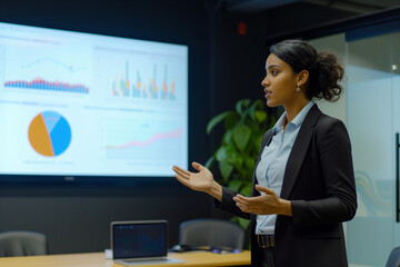 woman giving a presentation in a conference room