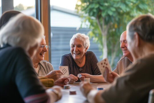 senior men and ladies playing with cards for the first time