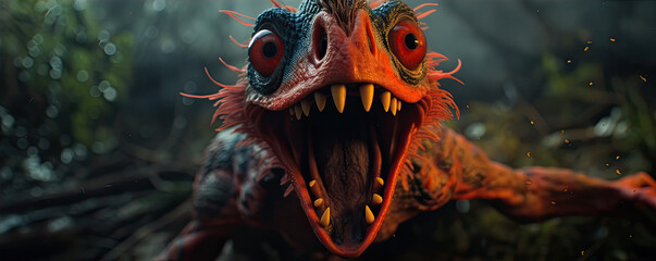 Dinosaurus portrait with open mouth. Dilophosaurus