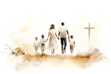 Watercolor Family at the Cross, Religion Concept © fotoyou