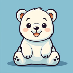 Obraz na płótnie Canvas Cute cartoon polar bear sitting on blue background. Vector illustration.