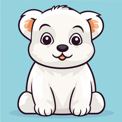 Obraz na płótnie Canvas Cute cartoon polar bear sitting on blue background. Vector illustration.