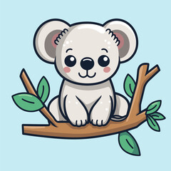 Cute koala on a tree branch, vector cartoon illustration.