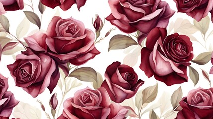 Abstract Background of illustrated Roses. Floral Wallpaper in burgundy Colors