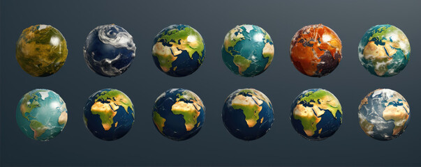 Various planet earth map from universe view.