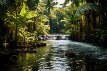 Foto op Plexiglas Panorama of a beautiful tropical waterfall in the jungle © Prime Lens