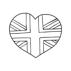 Vector hand drawn doodle sketch Great Britain flag heart isolated on white background