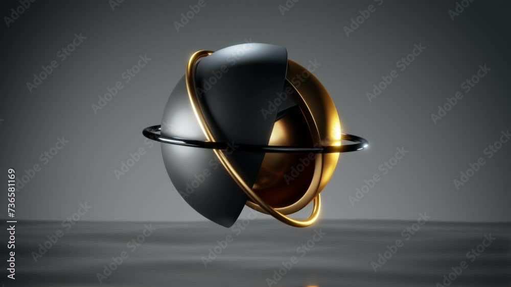 Poster loop abstract 3d animation of a set of hemispheres and a golden core. golden and black hemispheres w