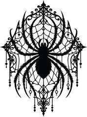 Fototapeta premium spider silhouette flowers ornament decoration, floral vector design. 