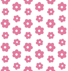 Vector seamless pattern of groovy flowers isolated on white background