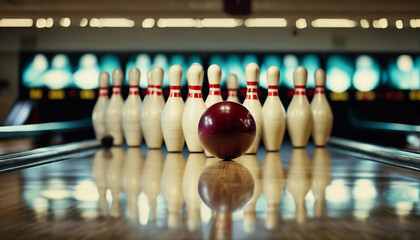 bowling ball knocking down bowling pins
