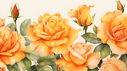 Abstract Background of illustrated Roses. Floral Wallpaper in orange Colors