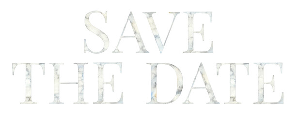 Watercolor hand drawn lettering isolated on white background. Handwritten message. Save the Date marble text. Can be used as a print for cards, banner or poster, invitation, wedding, congratulations.